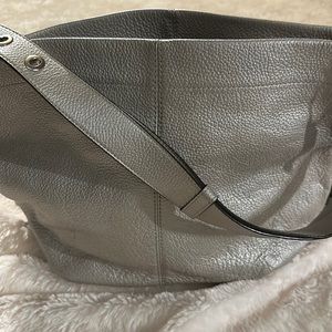 Authentic leather coach handbag silver